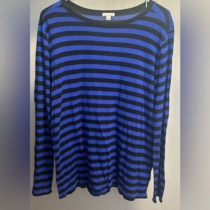 GAP size LARGE, blue with black stripes, long sleeved, rounded neck, t-shirt